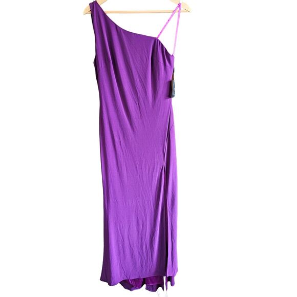 Ieena For Mac Duggal 27140 One Shoulder Cowl Back Midi Dress Size Small Purple - Picture 4 of 13